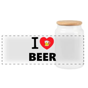 I LOVE BEER - Panorama Keksdose mit Holzdeckel - Weiß - Vorne