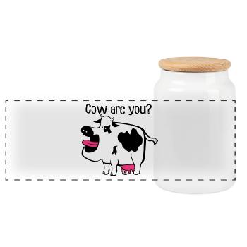 Cow are you? - Panoramic Cookie Jar with Wooden Lid - white - Front
