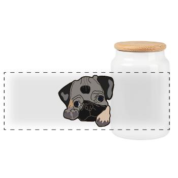 Mops Kopf Geschenk Idee - Panorama Keksdose mit Holzdeckel - Weiß - Vorne