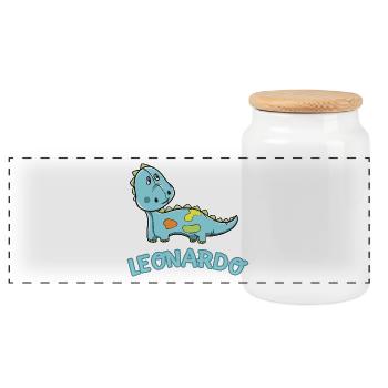 enfant drôle de dinosaure Leonardo Cadeau d'anniversaire - Boîte à biscuits avec couvercle en bois - blanc - Devant