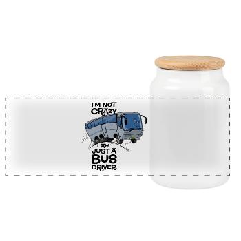 0710 i am not crazy - Panoramic Cookie Jar with Wooden Lid - white - Front