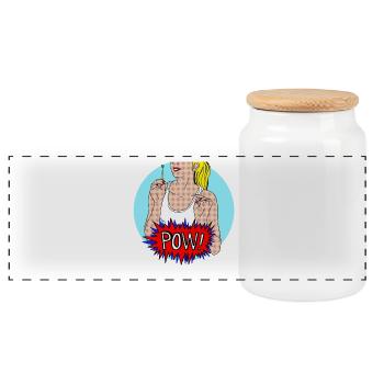 Pow! - Panoramic Cookie Jar with Wooden Lid - white - Front