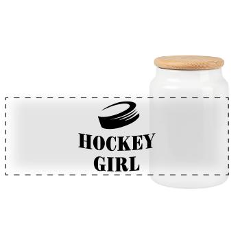 fille de hockey - Boîte à biscuits avec couvercle en bois - blanc - Devant
