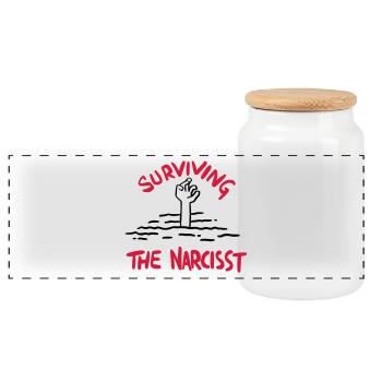Surviving the Narcisst - Panoramic Cookie Jar with Wooden Lid - white - Front