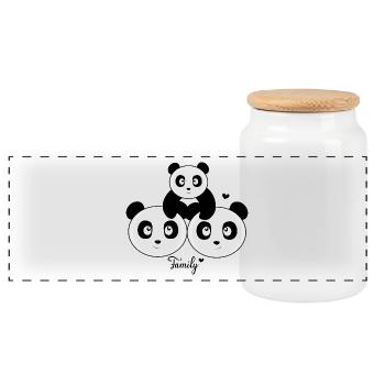 Famille, amour, panda, ours, panda, famille - Boîte à biscuits avec couvercle en bois - blanc - Devant