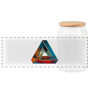 Penrose triangle optical illusion colored patterned - Panoramic Cookie Jar with Wooden Lid - white - Front
