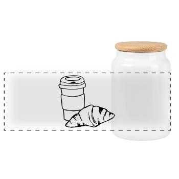 Croissant Coffee Breakfast Gift Idea - Panoramic Cookie Jar with Wooden Lid - white - Front