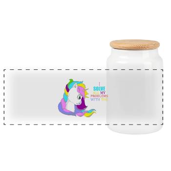 Problème de glitter de licorne - Boîte à biscuits avec couvercle en bois - blanc - Devant