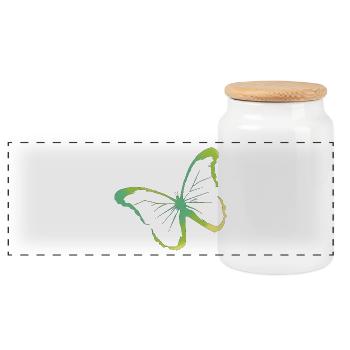 Yellow Green butterfly perfect for summer - Panoramic Cookie Jar with Wooden Lid - white - Front