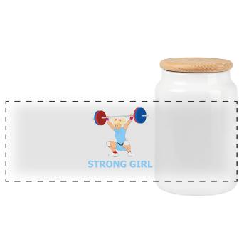 Strong girl - illustration - gift idea - Panoramic Cookie Jar with Wooden Lid - white - Front