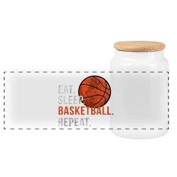 Eat Sleep Basketball Repeat - Scratch - Panoramic Cookie Jar with Wooden Lid - white - Front