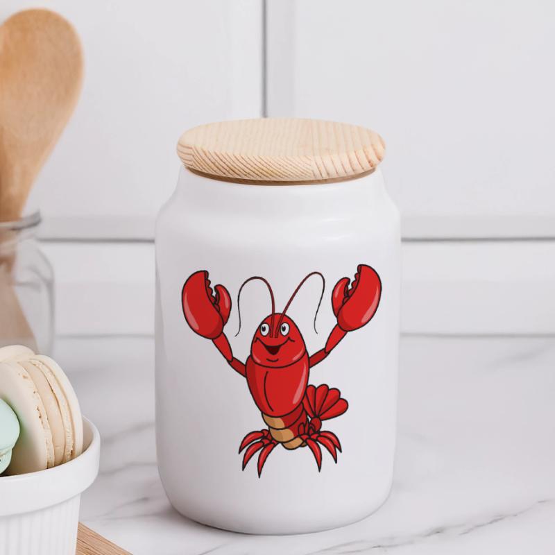 lobster Panoramic Cookie Jar with Wooden Lid