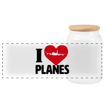 I love ,Planes ,Flugzeug ,Liebe, love - Panorama Keksdose mit Holzdeckel - Weiß - Vorne