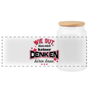 Wie gut, dass mich keiner denken hören kann! - Panorama Keksdose mit Holzdeckel - Weiß - Vorne