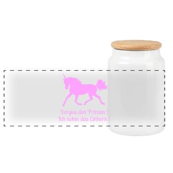 Vergiss den Prinzen, Ich nehm das Einhorn, Spruch - Panorama Keksdose mit Holzdeckel - Weiß - Vorne