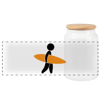 Ein Surfer mit seinem Surfboard - Panorama Keksdose mit Holzdeckel - Weiß - Vorne