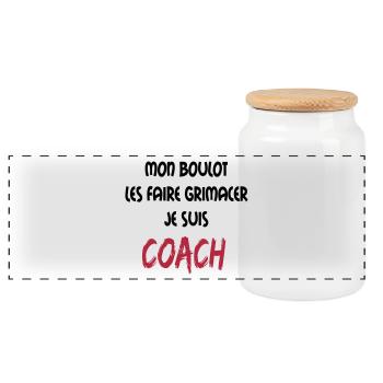 Mon boulot coach 1 - Panoramic Cookie Jar with Wooden Lid - white - Front