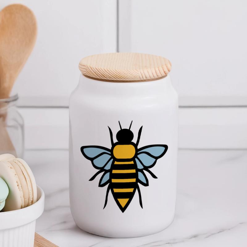 bee Panoramic Cookie Jar with Wooden Lid