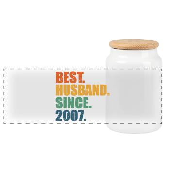 Best Husband Since 2007, 16 Year Anniversary Gift - Panoramic Cookie Jar with Wooden Lid - white - Front