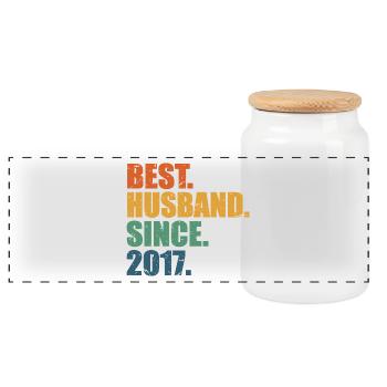 Best Husband Since 2017, 6 Years Anniversary Gift - Panoramic Cookie Jar with Wooden Lid - white - Front