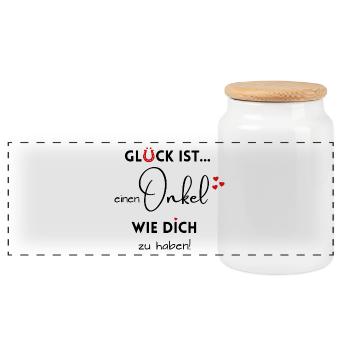 Glück ist, einen Onkel wie Dich zu haben! - Panorama Keksdose mit Holzdeckel - Weiß - Vorne