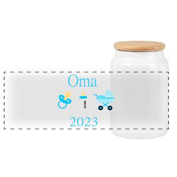 Oma 2023 Geburt Junge Vorlage - Panorama Keksdose mit Holzdeckel - Weiß - Vorne