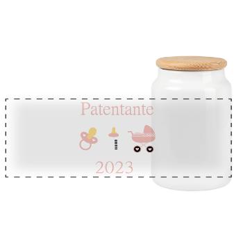 Patentante 2023 Geburt Mädchen Taufe - Panorama Keksdose mit Holzdeckel - Weiß - Vorne