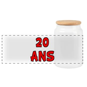 20 ANS. 20e ANNIVERSAIRE. ANNIVERSAIRE 20 ANS. 20 - Boîte à biscuits avec couvercle en bois - blanc - Devant
