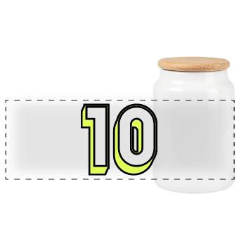 10 JAHRE. 10-JÄHRIGES JUBILÄUM. GEBURTSTAG 10 JAHRE. 10 - Panorama Keksdose mit Holzdeckel - Weiß - Vorne