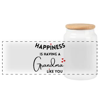 Happiness is having a grandma like you - Oma - Panoramic Cookie Jar with Wooden Lid - white - Front