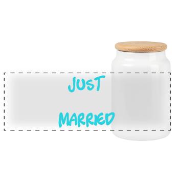 JUST MARRIED. Bachelorette party. VALENTINE'S DAY. COUPLE - Panoramic Cookie Jar with Wooden Lid - white - Front