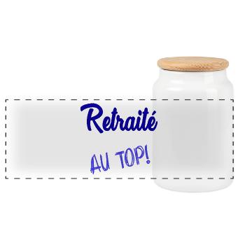 RETIREMENT. RETIREMENT. RETIRED - Panoramic Cookie Jar with Wooden Lid - white - Front