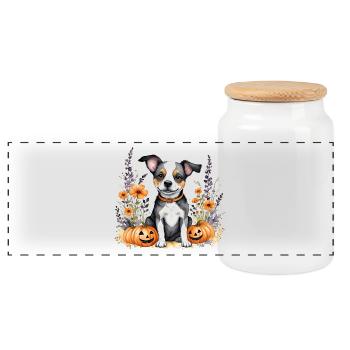 Chiot d’Halloween - Boîte à biscuits avec couvercle en bois - blanc - Devant