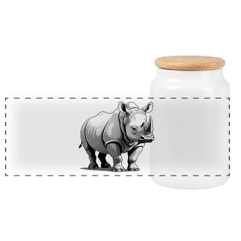 Nashorn Rhino - Animal Sticker - Panoramic Cookie Jar with Wooden Lid - white - Front