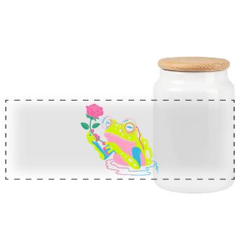 Blumenfrosch - süßer Frosch Aufkleber - Panorama Keksdose mit Holzdeckel - Weiß - Vorne