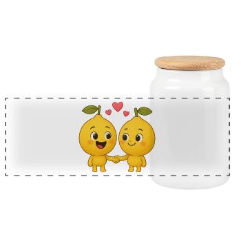 Cute lemons with hearts - Panoramic Cookie Jar with Wooden Lid - white - Front