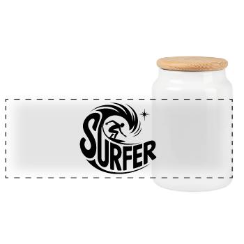 Surfer - Cooles Surfer-Logo - Panorama Keksdose mit Holzdeckel - Weiß - Vorne