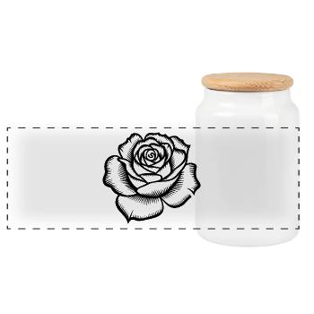 Rose - Cool Botanical Logo - Panoramic Cookie Jar with Wooden Lid - white - Front