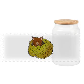 Spider cat - Panoramic Cookie Jar with Wooden Lid - white - Front