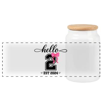 Bonjour 2 Est 2024 Pink Bow Design - Boîte à biscuits avec couvercle en bois - blanc - Devant