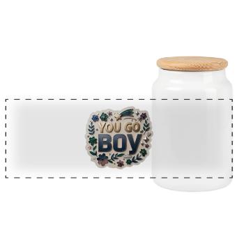 Vas-y, garçon - Boîte à biscuits avec couvercle en bois - blanc - Devant