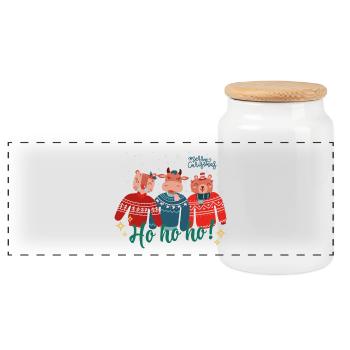 Hässlicher Weihnachtspullover - Frohe Weihnachten - Panorama Keksdose mit Holzdeckel - Weiß - Vorne