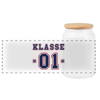 KLASSE 1 Erstklässler Einschulung Schulkind - Panorama Keksdose mit Holzdeckel - Weiß - Vorne
