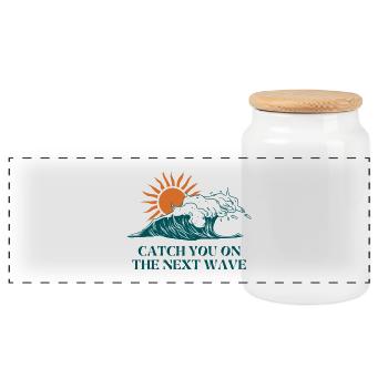 Next Wave Solar Surf Slogan - Panoramic Cookie Jar with Wooden Lid - white - Front