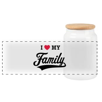 I Love My Family! (Ich Liebe Meine Familie! / 2C) - Panorama Keksdose mit Holzdeckel - Weiß - Vorne