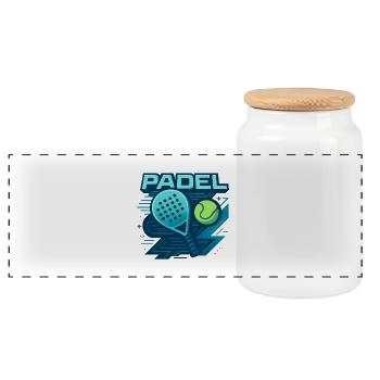 Padel Logo Racket Ball Dynamics - Panoramic Cookie Jar with Wooden Lid - white - Front