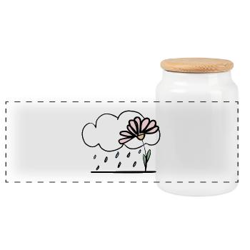 Flower in the rain - Panoramic Cookie Jar with Wooden Lid - white - Front