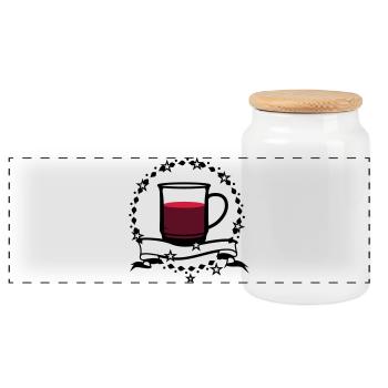 Glühwein mit Sterne und Banner - Panorama Keksdose mit Holzdeckel - Weiß - Vorne