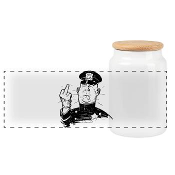policier en colère montrant doigt du milieu - Boîte à biscuits avec couvercle en bois - blanc - Devant
