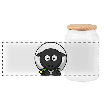 Moonlit Night Sheep Cartoon - Panoramic Cookie Jar with Wooden Lid - white - Front